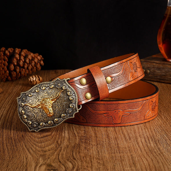 Vintage Carved Cowhide Belt
