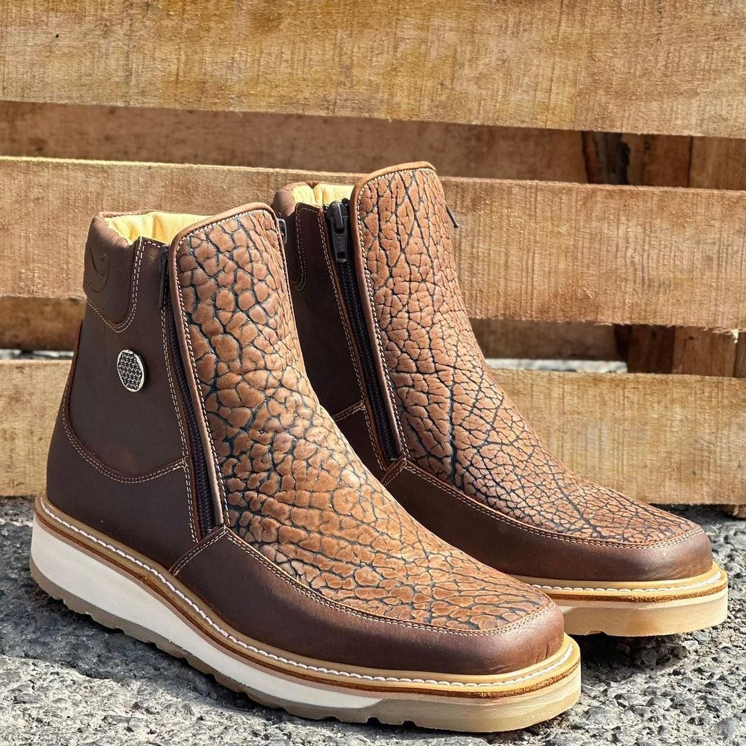 Brown Faux Crackle Leather Boots