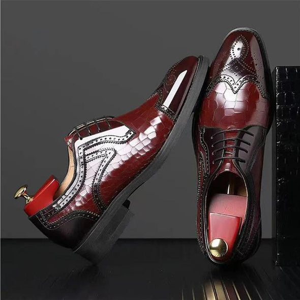 Men's Formal Casual Cubic Square Toe Faux Leather Brogues Derby Shoes