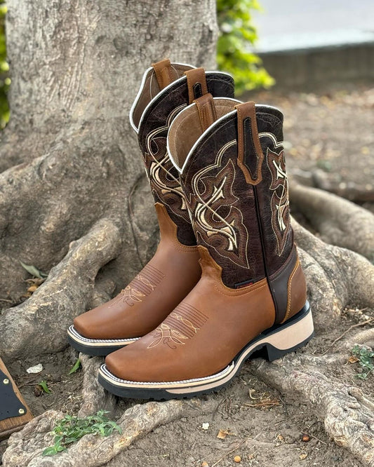 Vintage Embroidered Square Toe Knight Boots