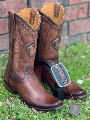 Classic Letter Long Wide Toe Leather Boots