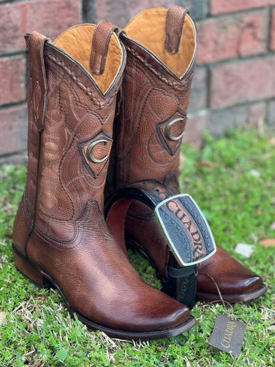 Classic Letter Long Wide Toe Leather Boots