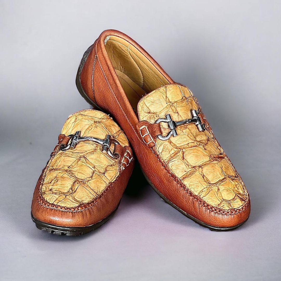 Men's Vintage Textured Crocodile Leather Loafers