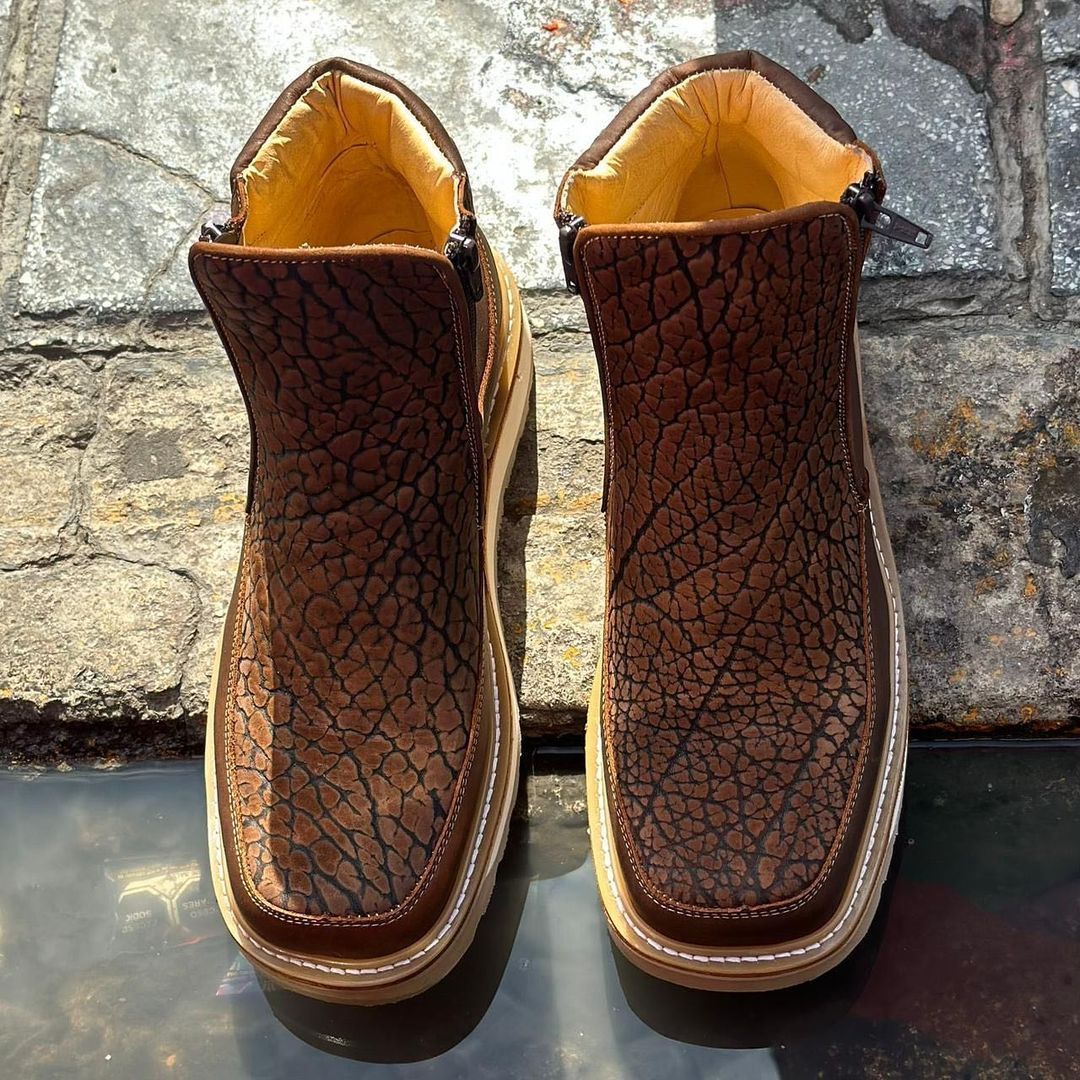 Brown Faux Crackle Leather Boots