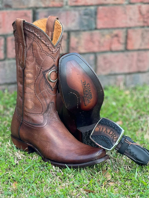 Classic Letter Long Wide Toe Leather Boots