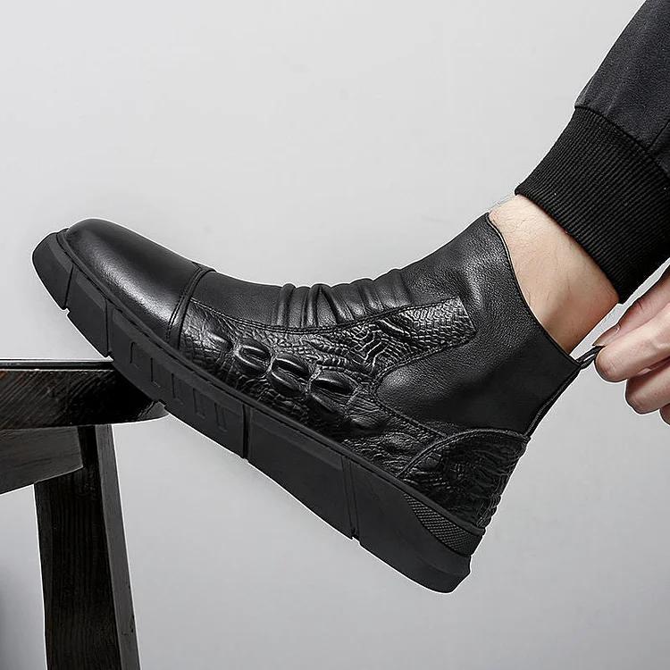 Crocodile Print Leather Martin Boots