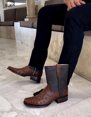 Brown Square Toe Ostrich Hudson Boot