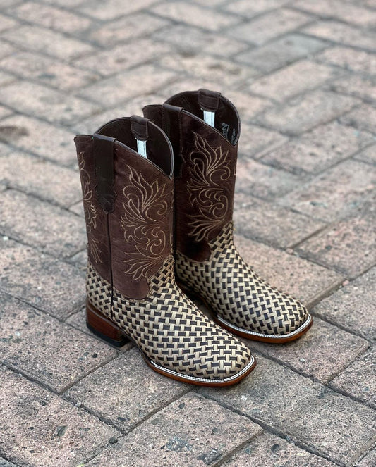 Mens Bone and Brown Woven Petatillo Boot