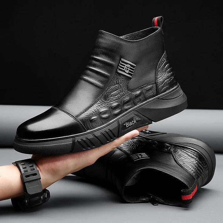 Crocodile Print Leather Martin Boots