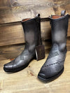 Vintage Polka Dot Mid Calf Leather Boots Brown