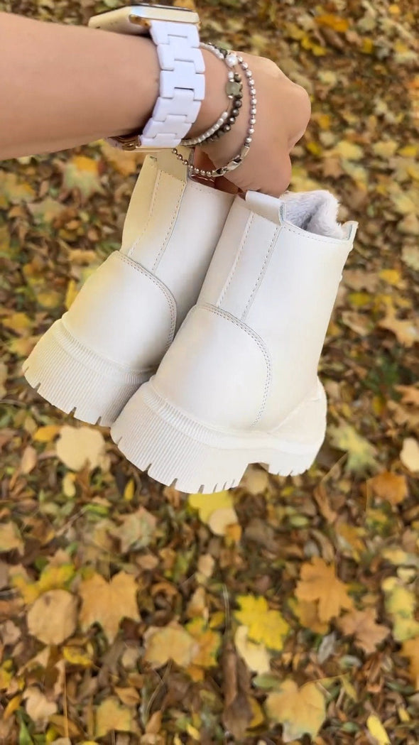 White Warm Padded Martin Boots