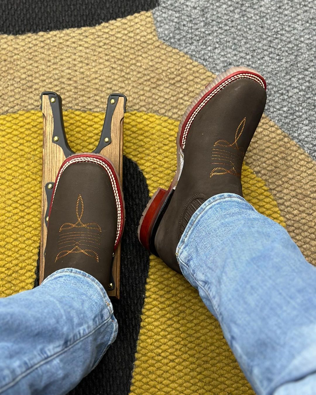 Vintage Embroidered Square Toe Boots