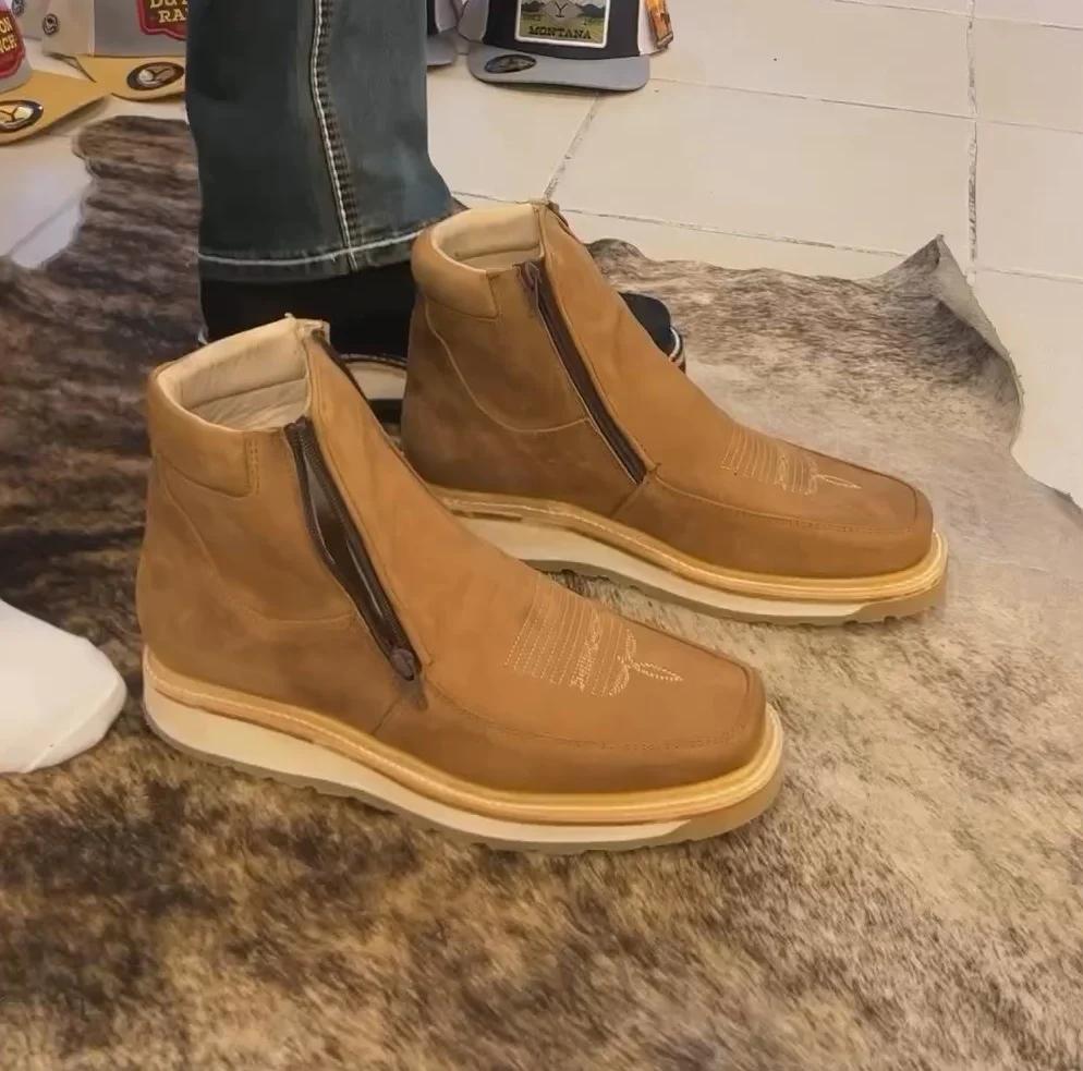 Men's Wild West Genuine Leather Ranch Toe Short Boots