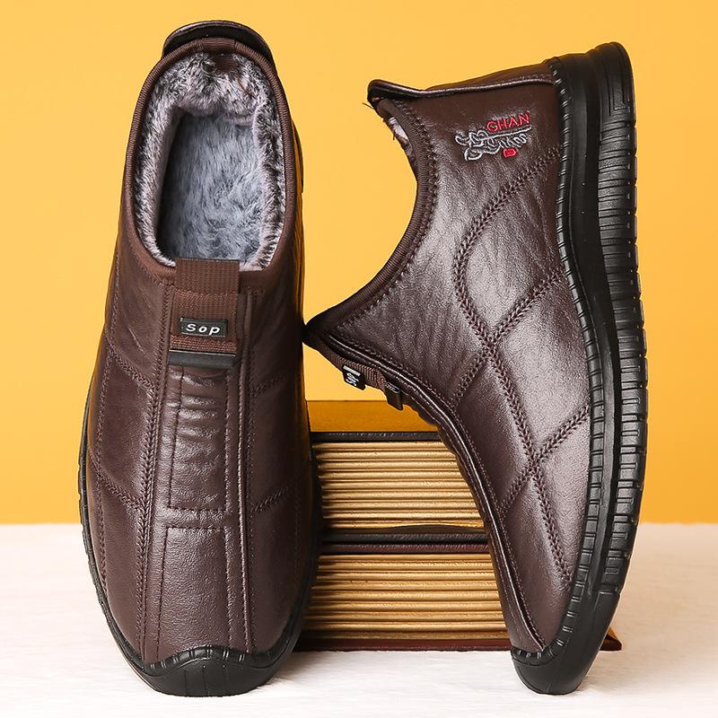 Winter Men's Warm Non-slip Waterproof Leather Shoes