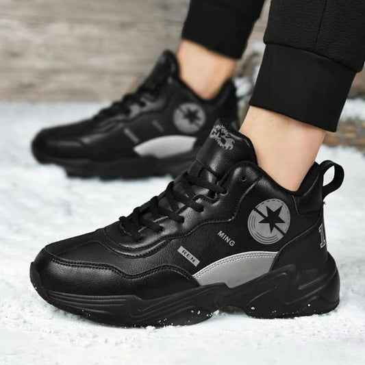 Men's High Top Leather Casual Fleece Lining Sneakers