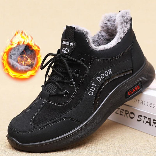 Winter Men's Fleece Lining Warm Soft Sole Non-slip Cotton Shoes