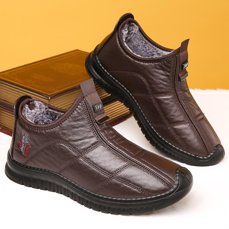 Winter Men's Warm Non-slip Waterproof Leather Shoes