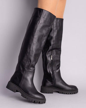 Black Comfort Side Zipper Long Flat Boots