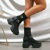 MOUSSE FIT Buckle Detail Strap Platform Knit Ankle Boots