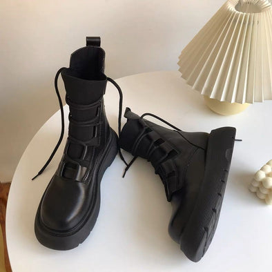 Knit Lace-Up Martin Boots