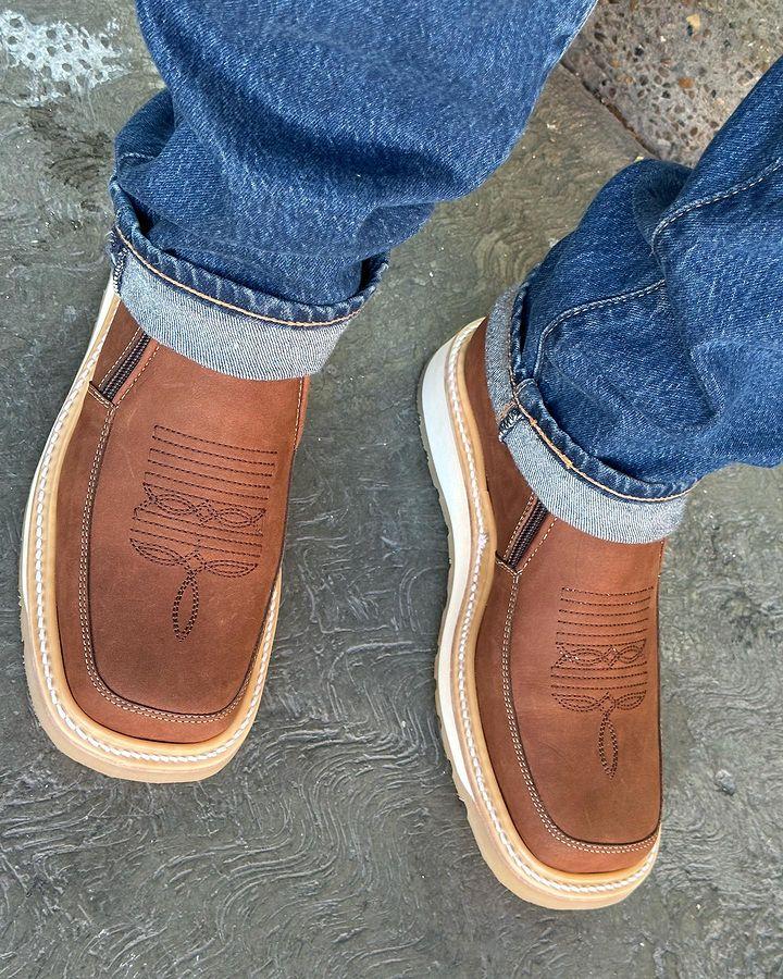Men's Wild West Genuine Leather Ranch Toe Short Boots
