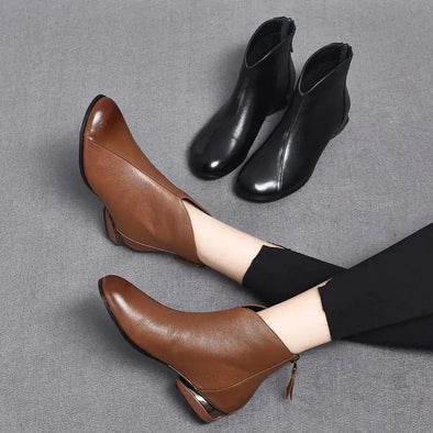 V Mouth Pointed Toe Vintage Boots