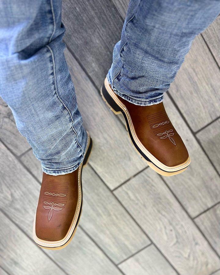 Men's Wild West Genuine Leather Ranch Toe Short Boots