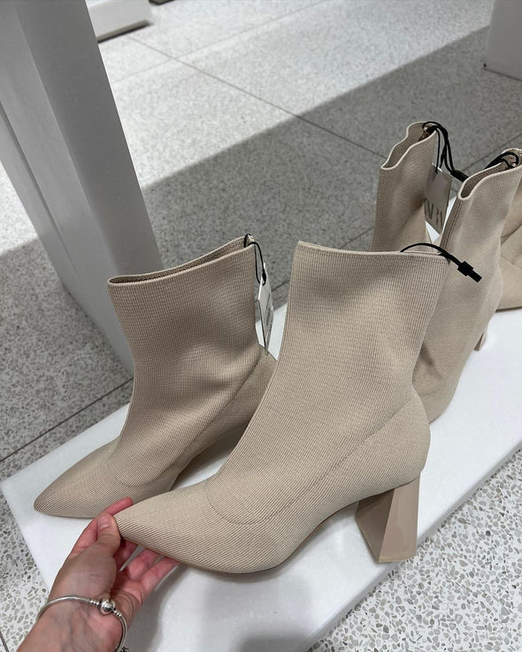 Stretch Knit Pointed Toe Boots