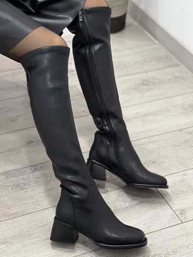 Trendy Side Zipper Leather Boots