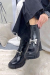 H Metallic Patterned Leather Boots