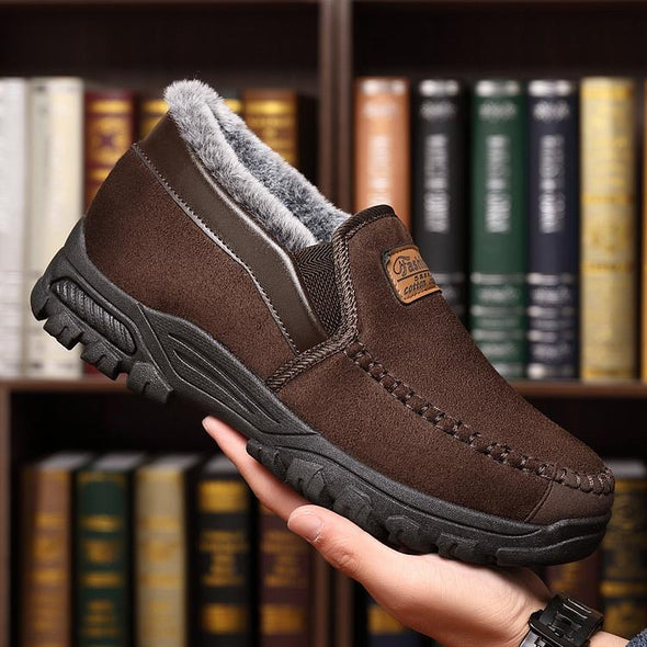 Men's Warm Comfortable Arch Support Waterproof Fleece Cow Leather Snow Boots