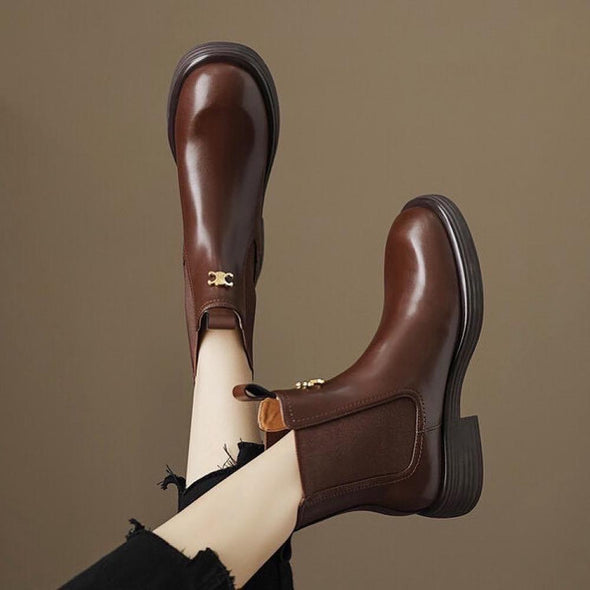 Exquisite Metal Accessories Round Toe Chelsea Women's Boots